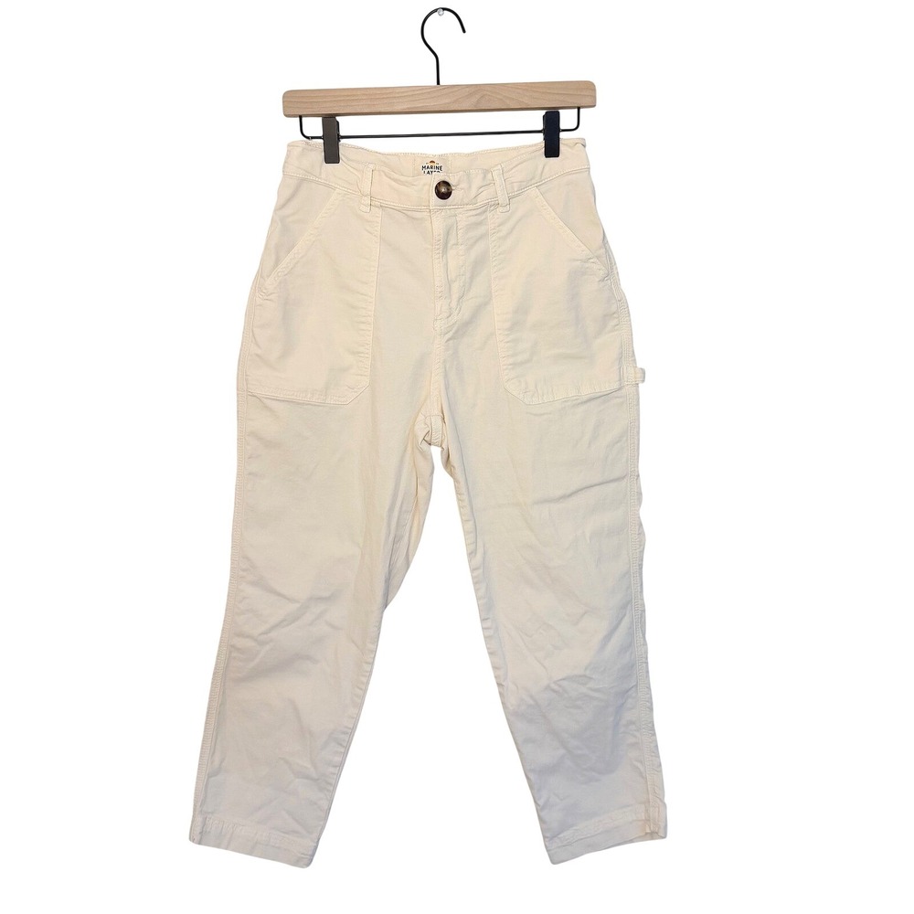 Women's Marine Layer Utility Cropped Pants Cream Straight Leg Boho Cargo SZ 4